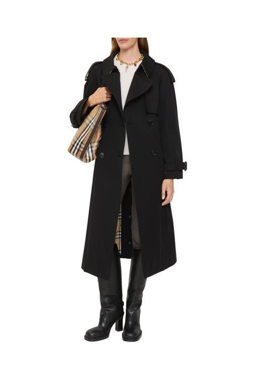 Burberry Long Gabardine Fitzrovia Trench Coat In Black