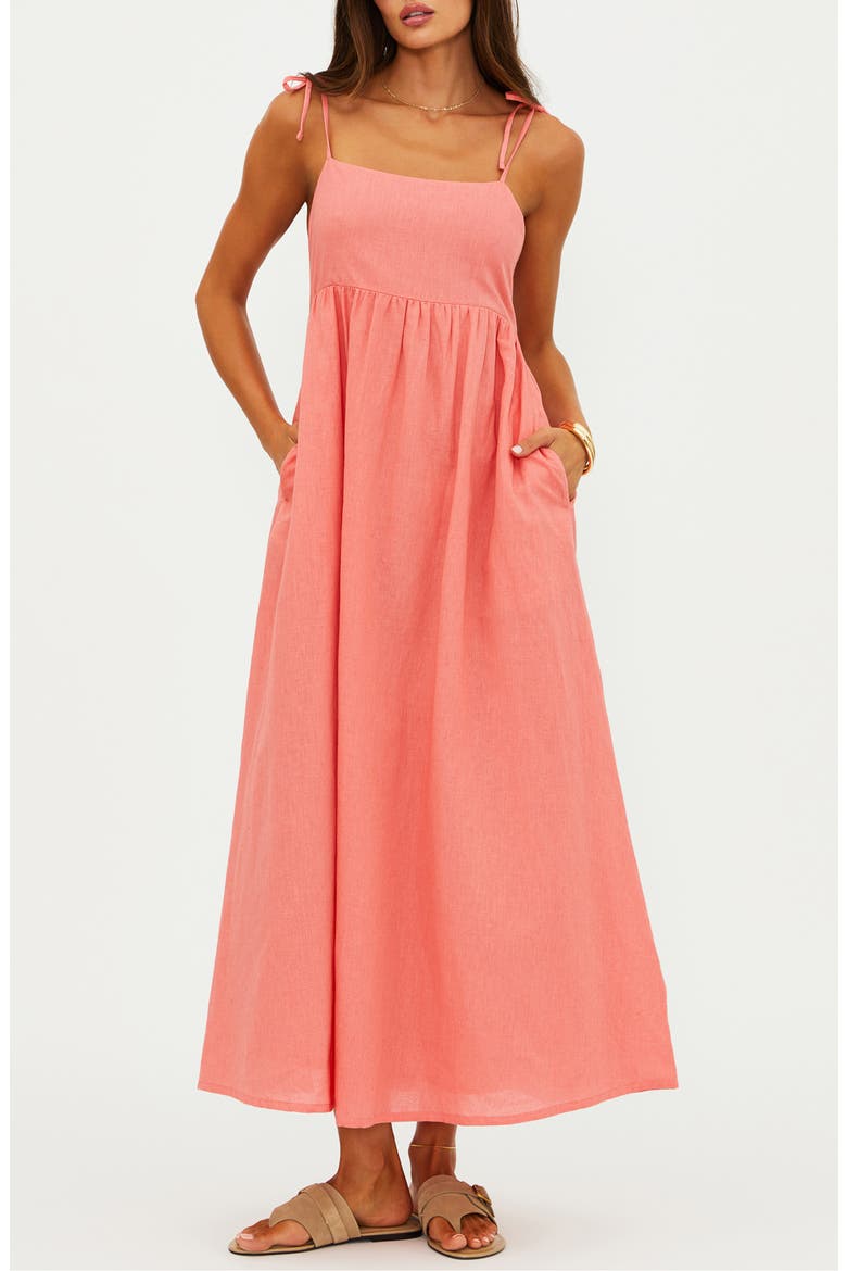 Valory Cotton & Linen Cover-Up Maxi Sundress, Main, color, CORAL SEA LINEN