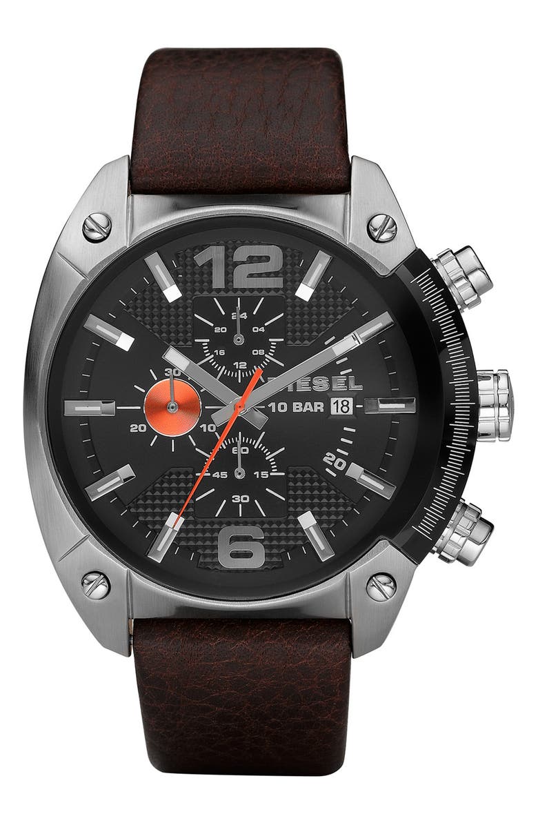 DIESEL<sup>®</sup> DIESEL Men's Overflow Quartz Stainless Steel and Leather Chronograph Watch, 49mm, Main, color,