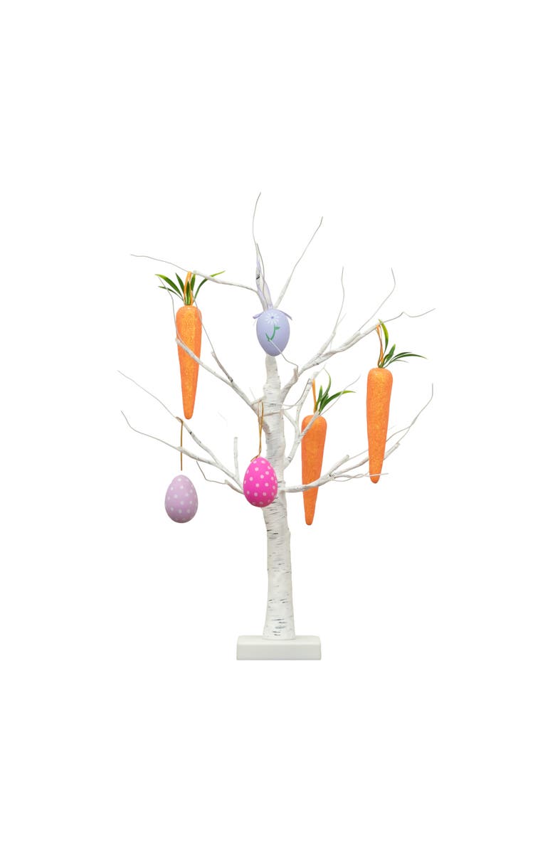 NEARLY NATURAL 2-ft Pre-Lit Artificial Easter Egg and Carrots Ornament Twig Tree with 24 Warm White LED Lights, Main, color, White