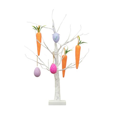 2-ft Pre-Lit Artificial Easter Egg and Carrots Ornament Twig Tree with 24 Warm White LED Lights