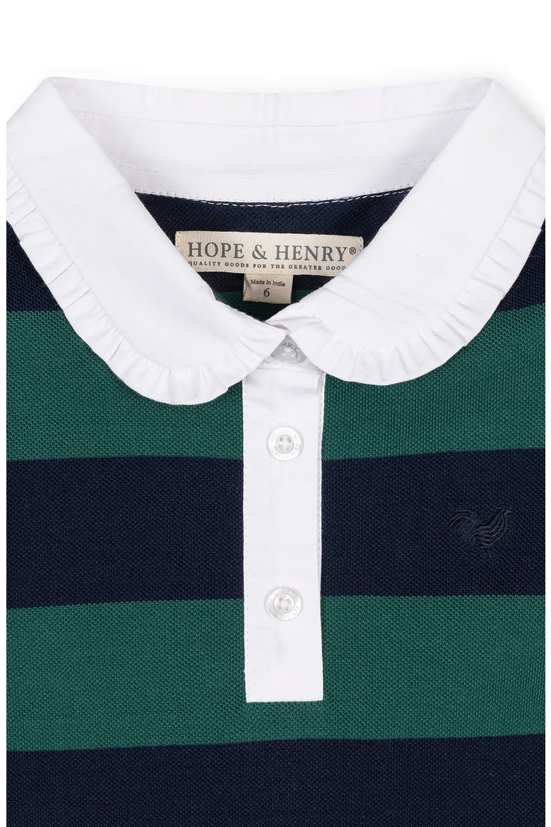 Kids' Organic Puff Sleeve Pique Polo Dress, Alternate, color, Navy and Green Rugby