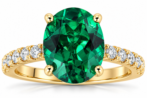 Emerald & Diamond 3/8 Ct Ring 14k Gold Lab Grown