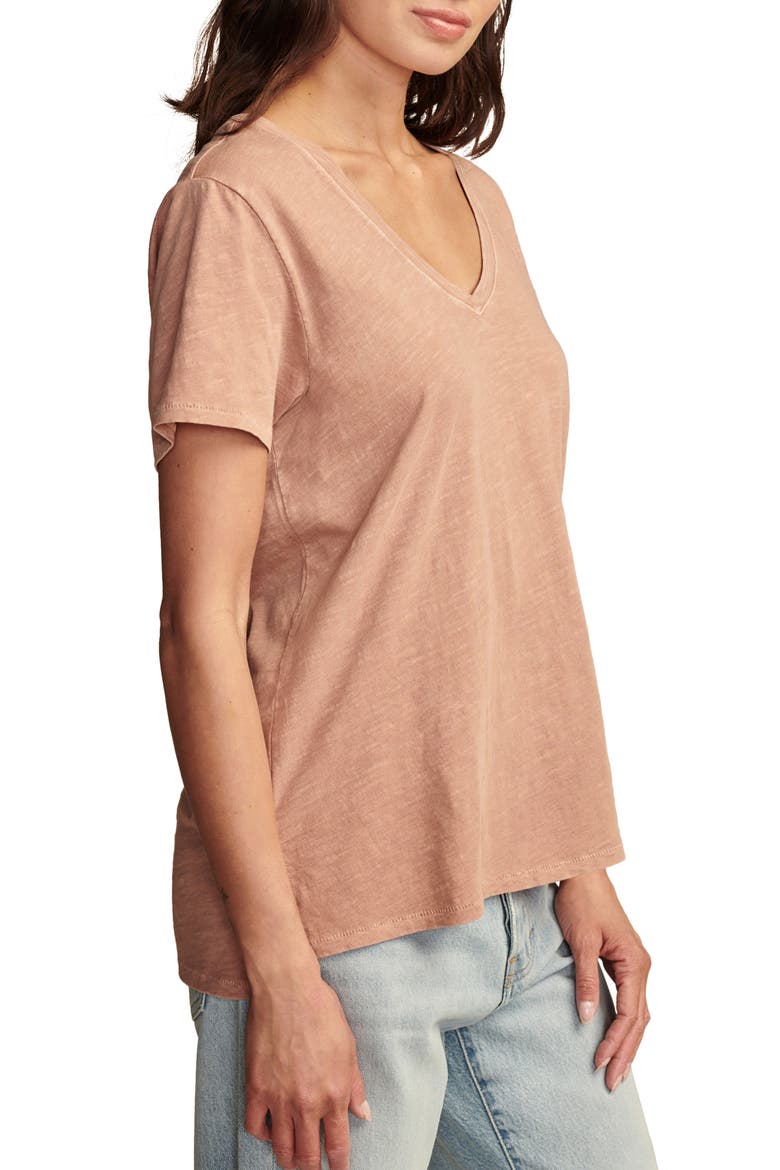Classic V-Neck Cotton Blend T-Shirt, Alternate, color, MOCHA MOUSSE