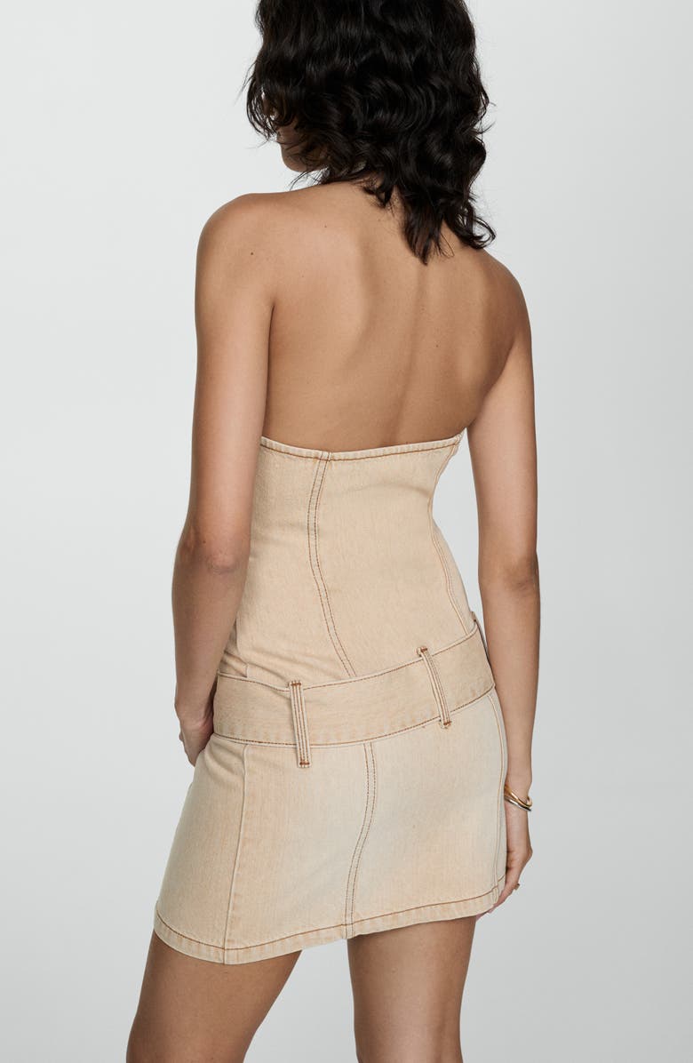 MANGO Belted Halter Denim Minidress, Alternate, color, Sand