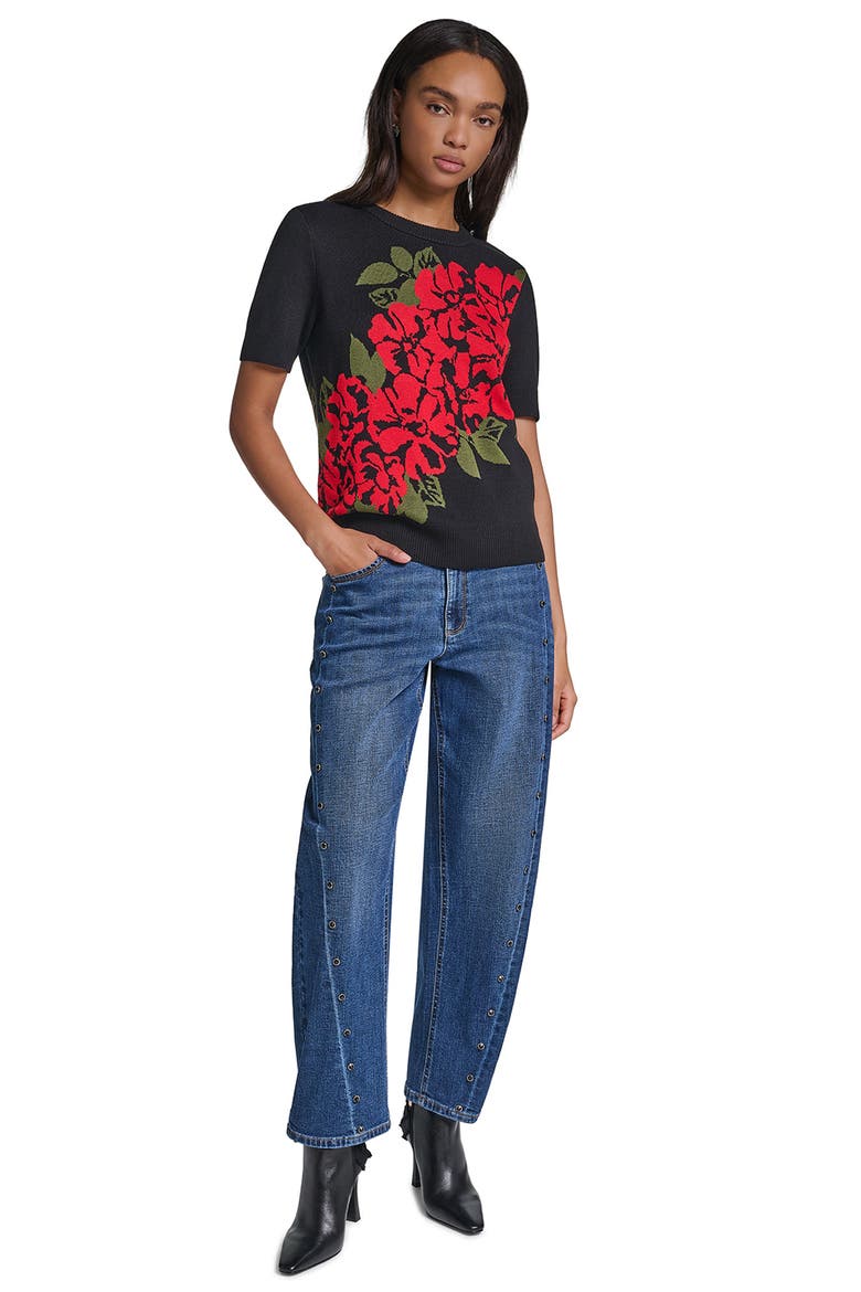 Rose Short Sleeve Sweater, Alternate, color, BLACK/ ADMIRAL RED/ GREEN