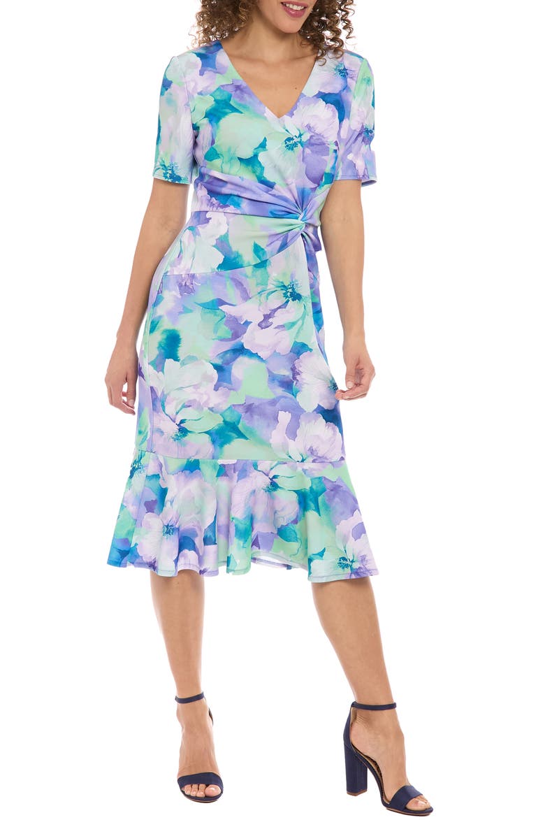 London Times Floral Print Flounce Hem Dress, Main, color, 
