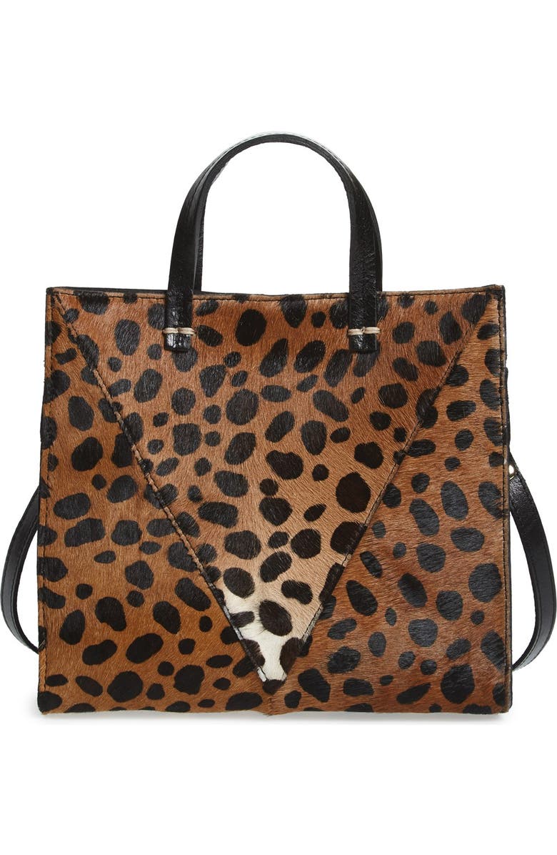 Clare V. 'Petit Simple' Leopard Print Genuine Calf Hair Tote, Main, color,