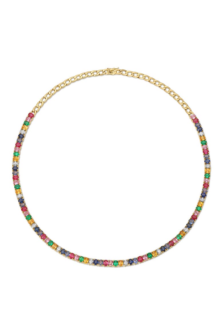 18k Gold Multi-Sapphire & Emerald Necklace, Main, color, 18K YELLOW GOLD