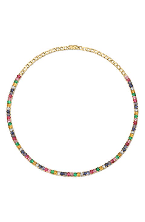 18k Gold Multi-Sapphire & Emerald Necklace