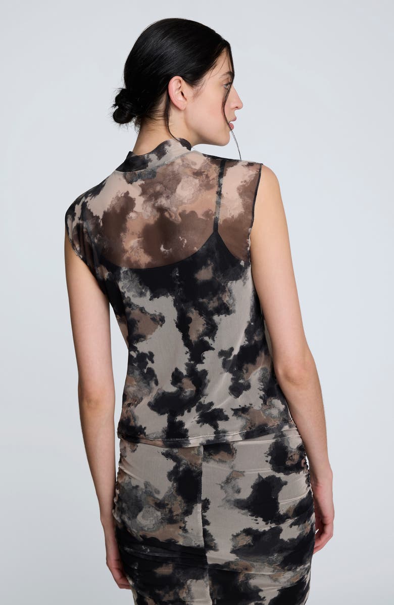 Kenneth Cole Print Side Ruched Sleeveless Top, Alternate, color, Black Multi