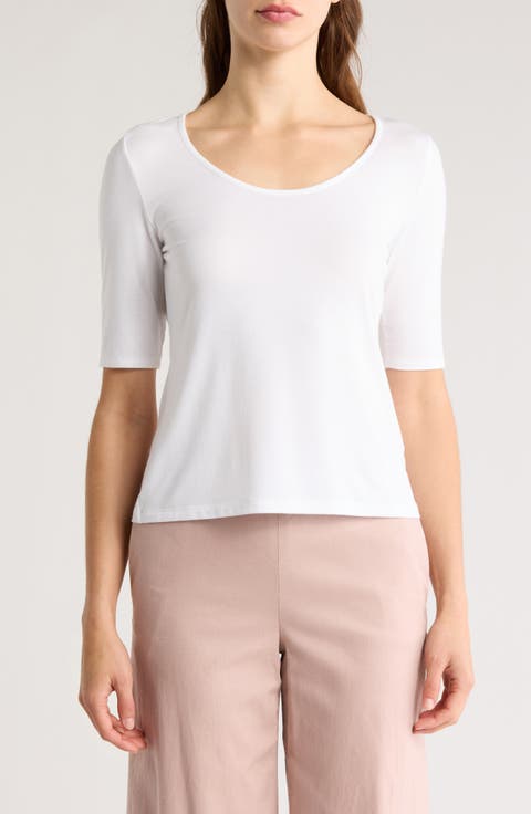 Scoop Neck Elbow Sleeve T-Shirt