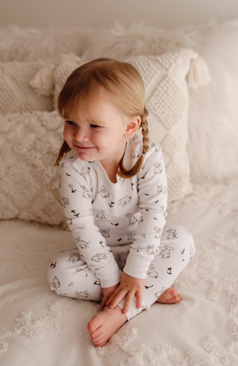 L'ovedbaby Bunny Print Fitted Organic Cotton Two-Piece Pajamas, Alternate, color, 