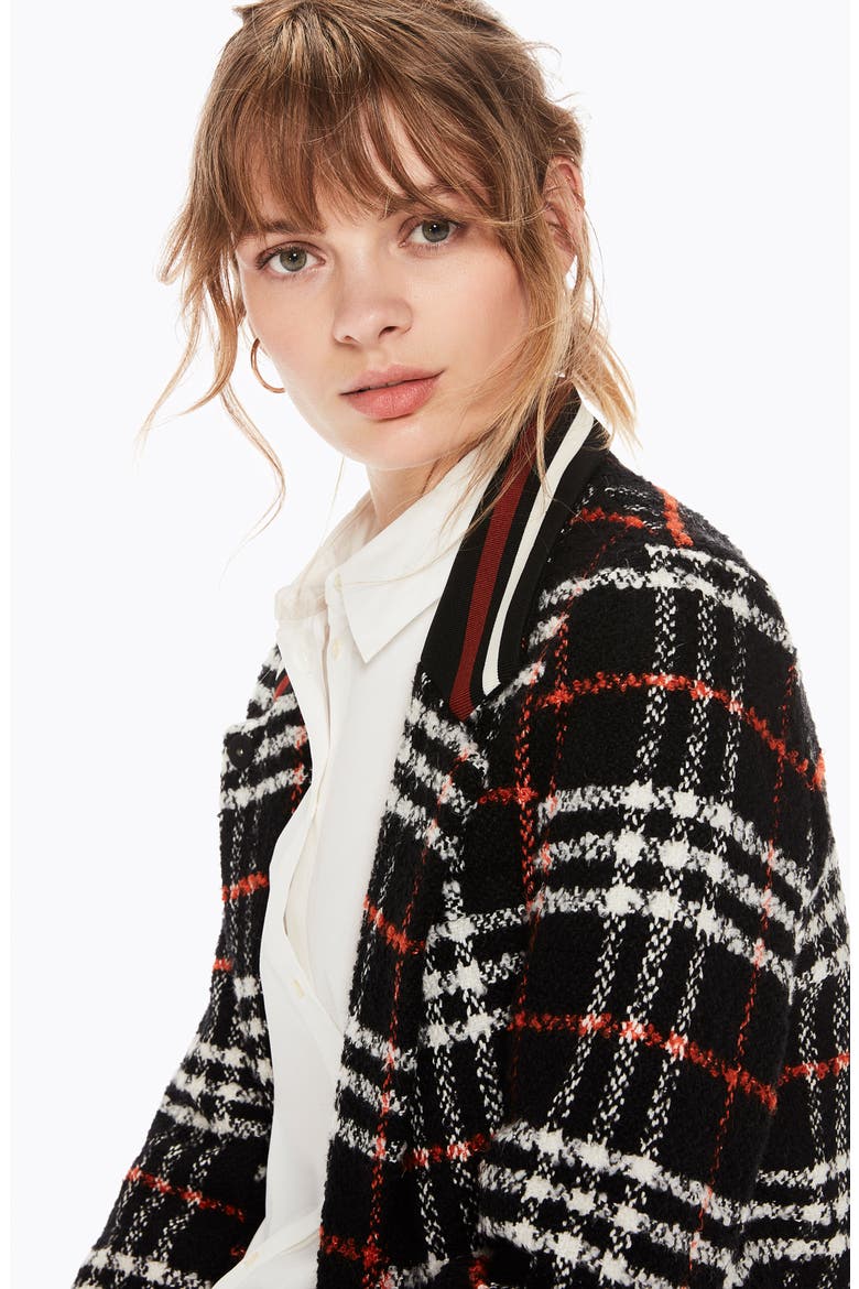Bonded Wool Blend Jacket, Alternate, color, BLACK AND RED PLAID