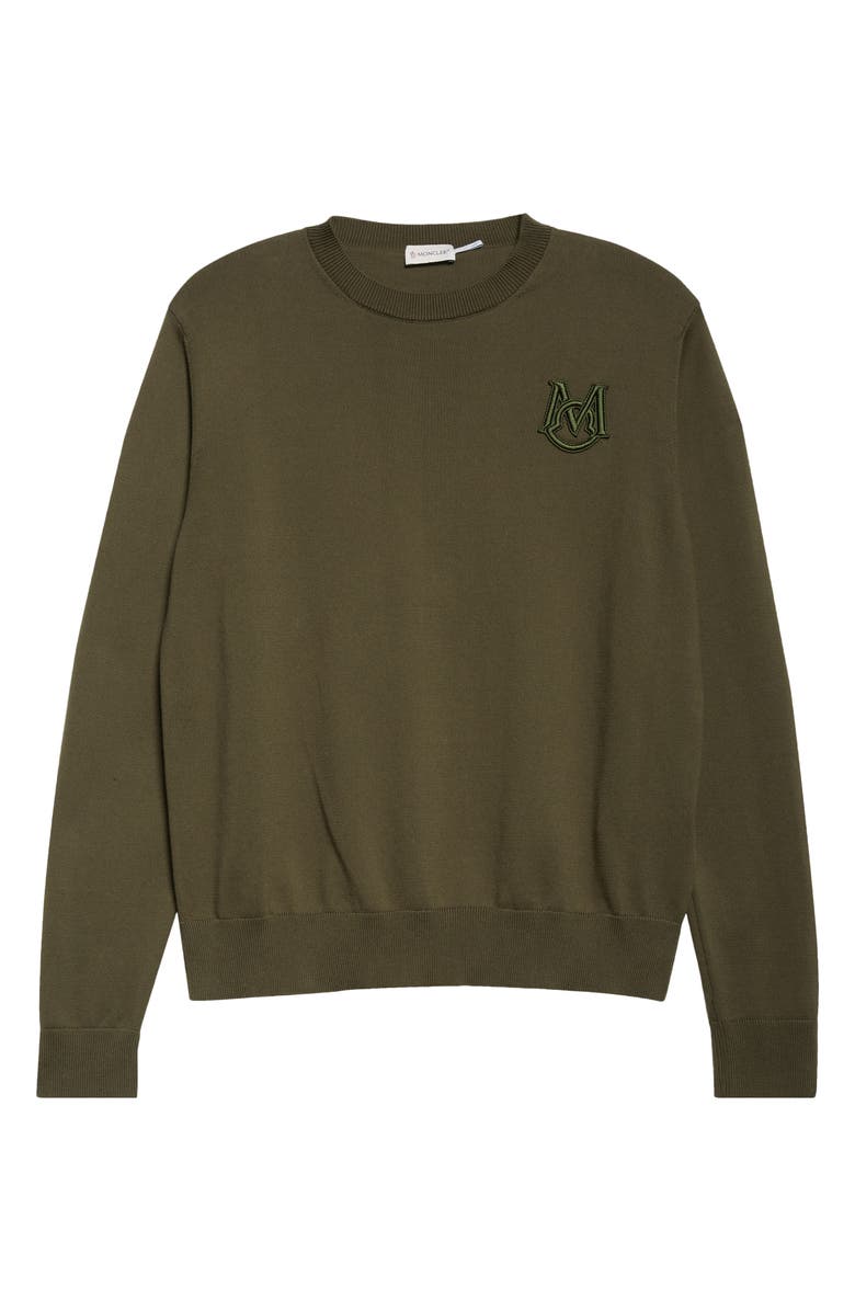 Moncler Logo Embroidered Cotton Sweater, Alternate, color, Deep Depths