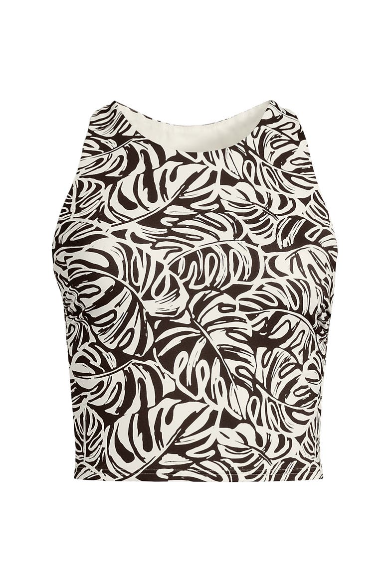 Chlorine Resistant High Neck Racerback Midkini Swimsuit Top, Alternate, color, Brown Mini Tropic Leaves
