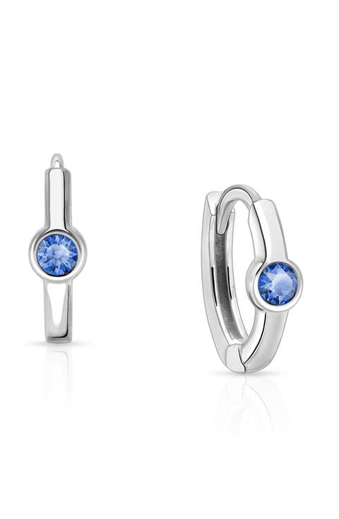 Sterling Silver 9mm Birthstone Huggie Hoops Earrings