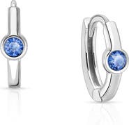 Tiny Blessings Sterling Silver 9mm Birthstone Huggie Hoops Earrings