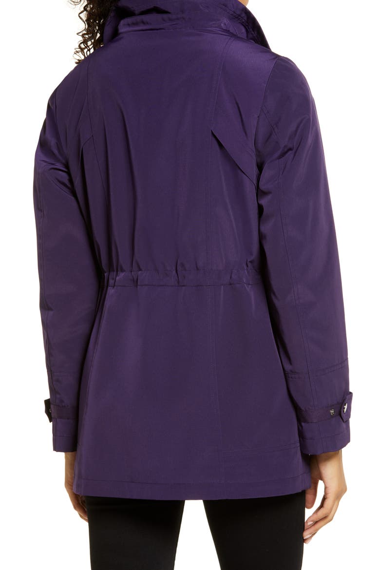 Cinched Waist Hooded Water Resistant Raincoat, Alternate, color, PURPLE SHADOW