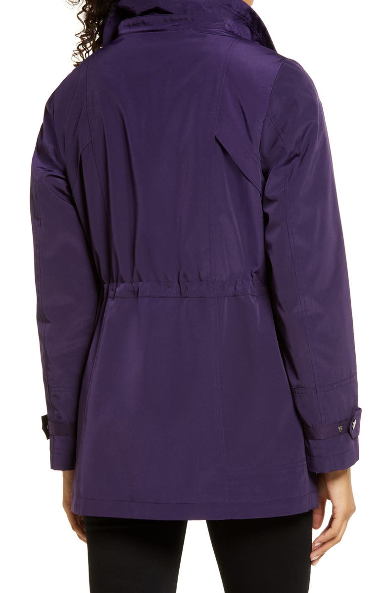 Gallery Cinched Waist Hooded Water Resistant Raincoat, Alternate, color, Purple Shadow