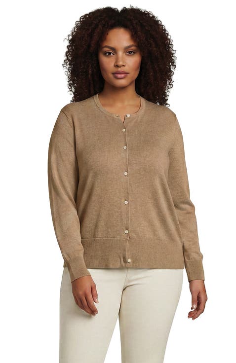 Fine Gauge Cotton Crew Cardigan Sweater