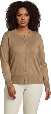 Lands' End Fine Gauge Cotton Crew Cardigan Sweater