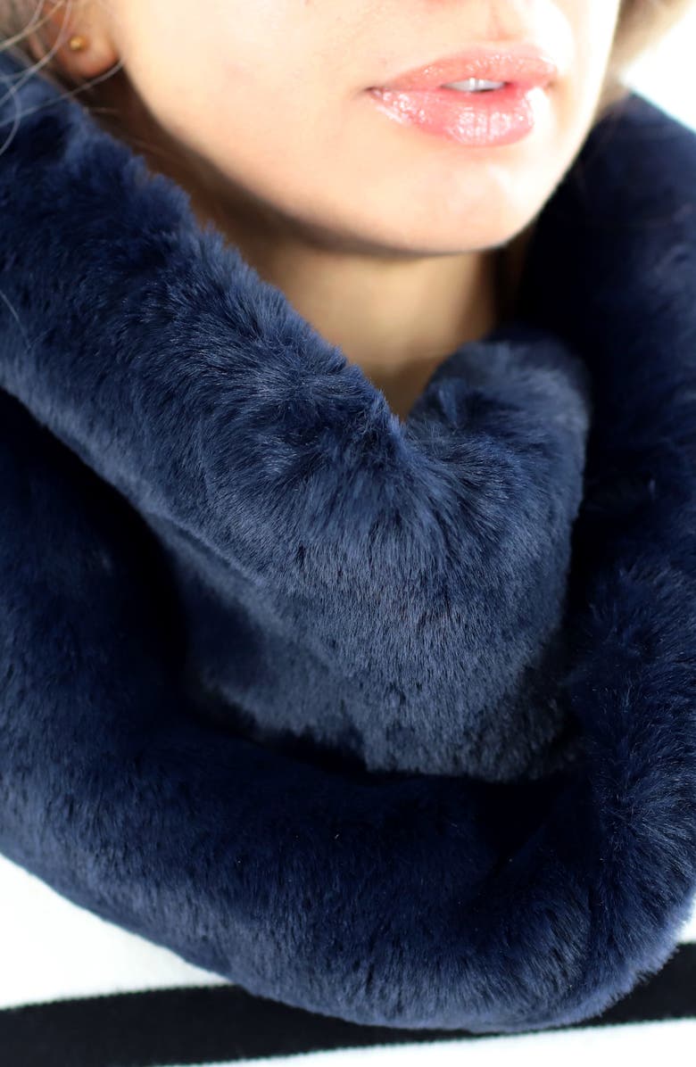 La Fiorentina Faux Fur Infinity Scarf, Alternate, color, Navy