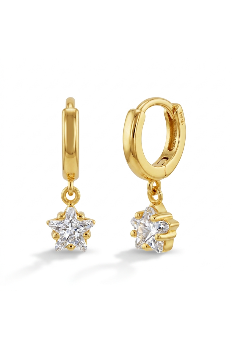 Star Dangle Plated Hoop Earrings, Main, color, Gold