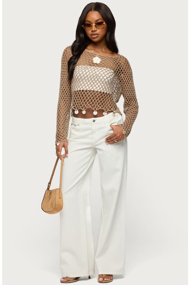 Macerena Iridescent Disc Open Stitch Top, Alternate, color, TAUPE