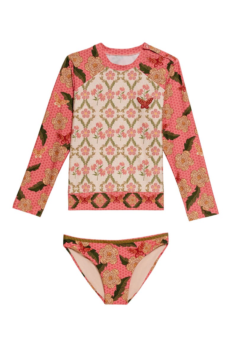 Kids' Lackie UPF 50 Two-Piece Rashguard Swimsuit, Main, color, RED