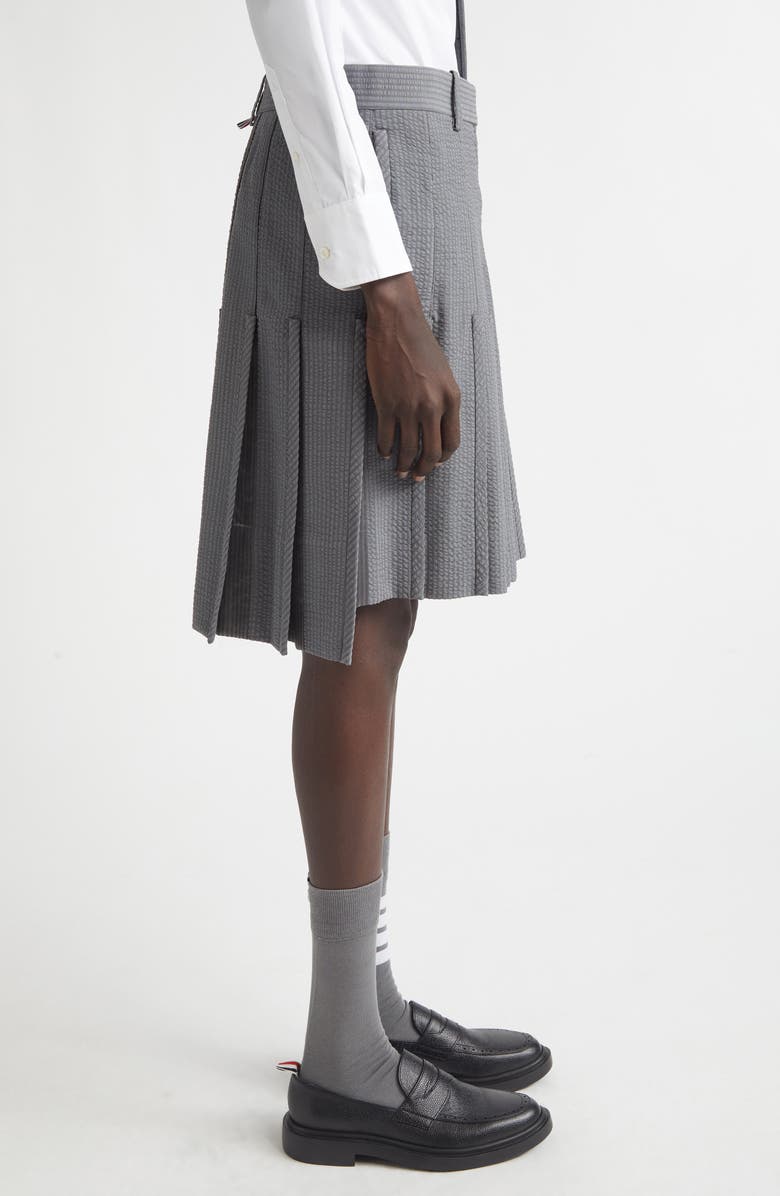 Thom Browne Pleated Low Rise Wool Seersucker Skirt, Alternate, color, Light Grey