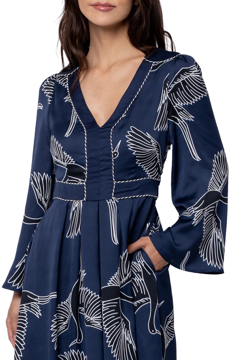 CIEBON Rianne Long Sleeve Midi Dress, Alternate, color, Navy Multi