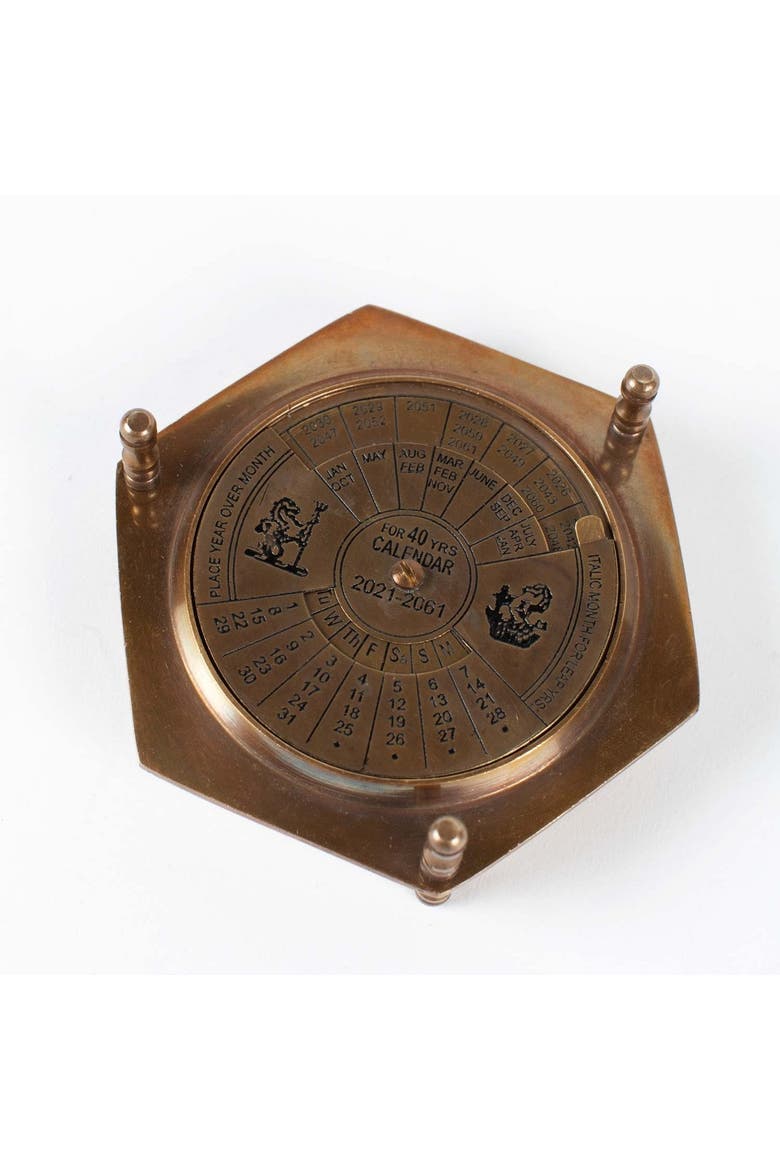 Compass & Calendar, Alternate, color, Brass