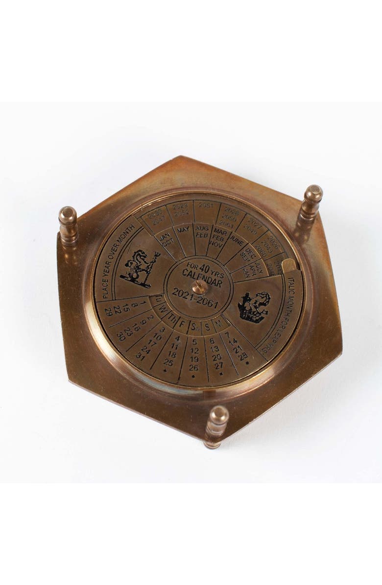 Ten Thousand Villages Compass & Calendar, Alternate, color, Brass
