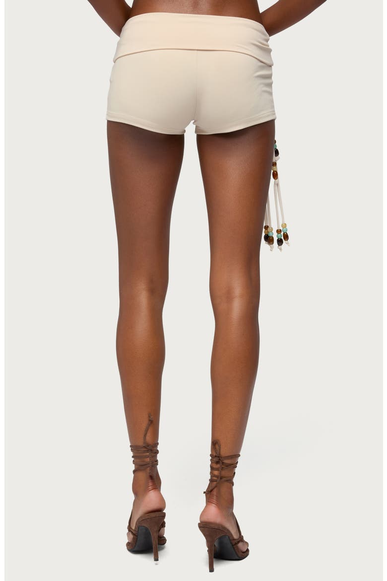 Thia Ruched Beaded Foldover Shorts, Alternate, color, BEIGE