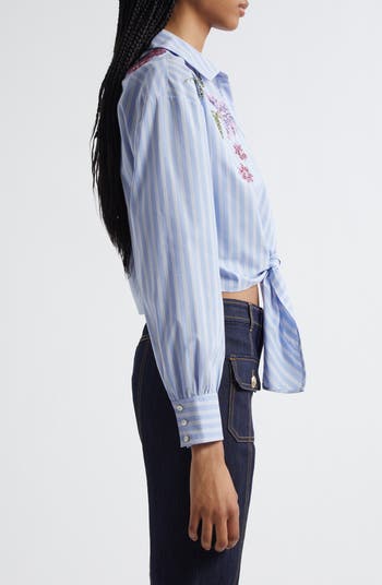 Cinq à Sept Hannah Stripe Embellished Tie Hem Shirt | Nordstrom