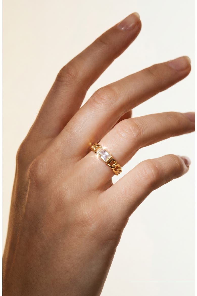 Sadie Baguette 14k Gold Plated Chain Ring, Alternate, color, GOLD