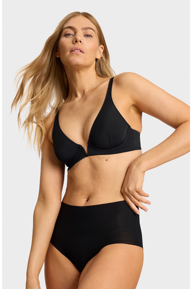 Invisible Rib One Size High Rise Bikini, Alternate, color, BLACK