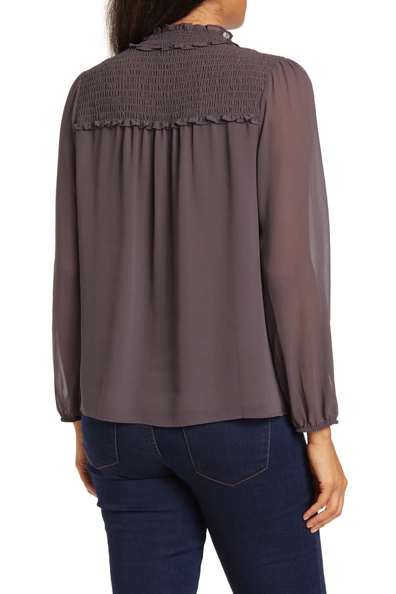 Long Sleeve Ruched Tie Front Top, Alternate, color, GUNMETAL