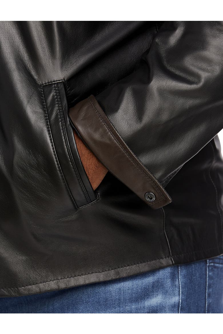 Big & Tall Double-Collar Butterskin Leather Jacket, Alternate, color, NOIR/RUSTIC