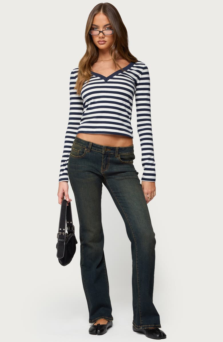 EDIKTED Solly Stripe Long Sleeve Shirt, Alternate, color, Navy-And-White