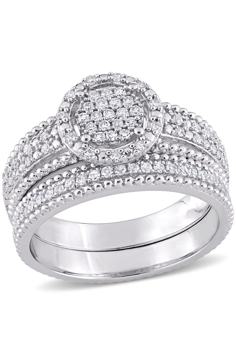 Julianna B. Diamond Cluster Bridal Ring Set, Main, color, Sterling Silver