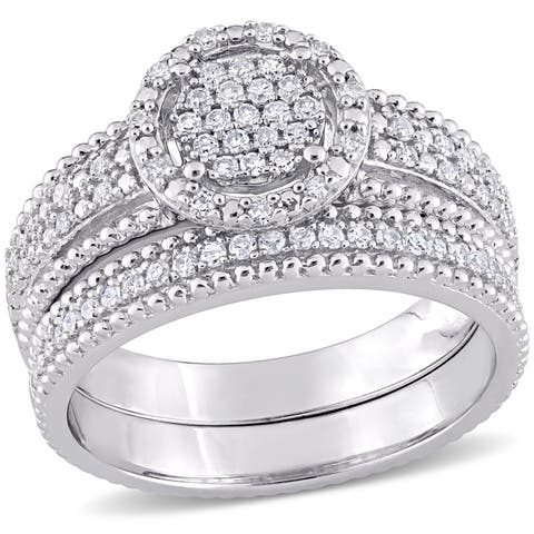 Diamond Cluster Bridal Ring Set