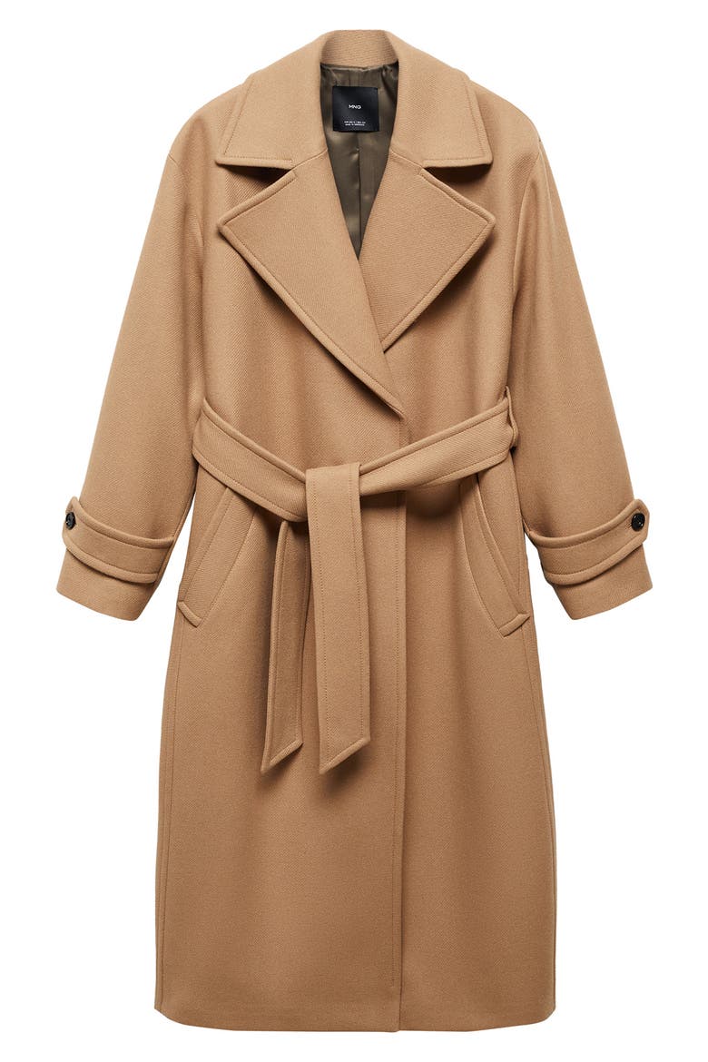 Belted Wool Blend Coat, Main, color, MEDIUM BROWN