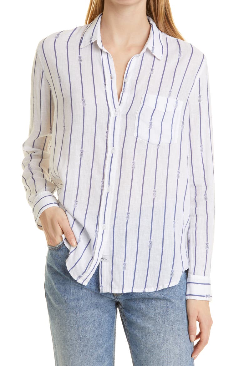 Women's Charli Stripe Linen Blend Blouse, Main, color, PINEAPPLE STRIPE