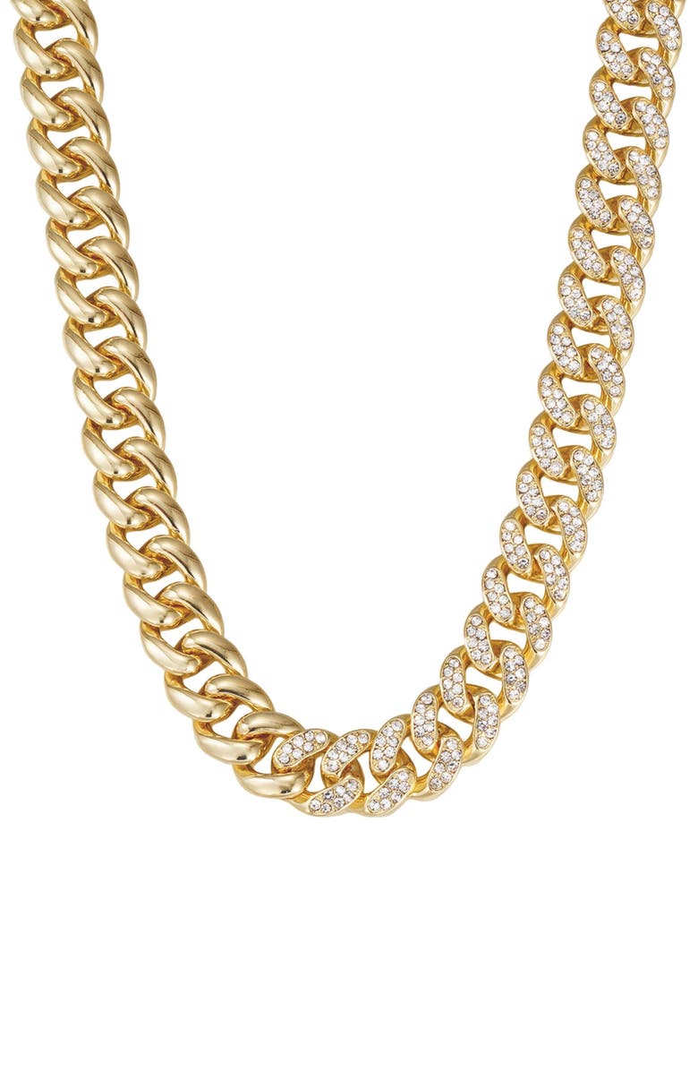 Adornia Cubic Zirconia & Curb Chain Necklace, Alternate, color, Gold