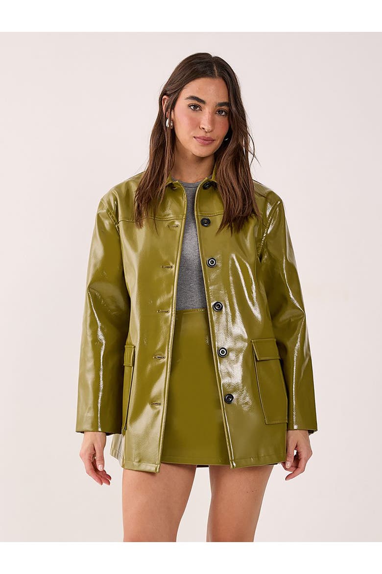 Vinyl High Clean Longline Jacket, Main, color, Olive