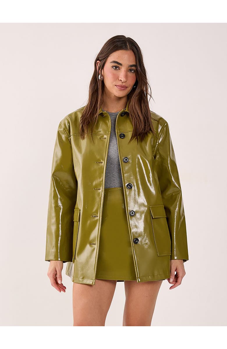 NASTY GAL Vinyl High Clean Longline Jacket, Main, color, Olive