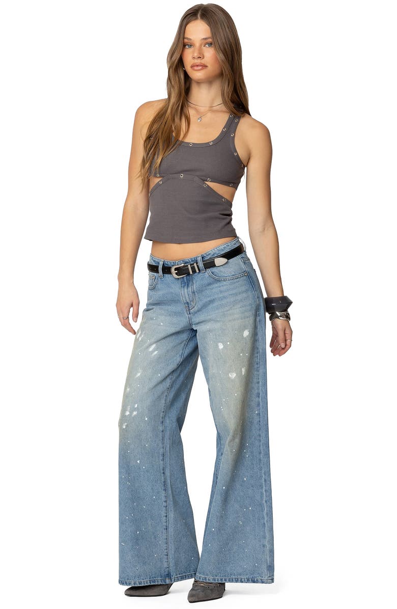 EDIKTED Paint Splatter Wide Leg Jeans, Alternate, color, Light-Blue