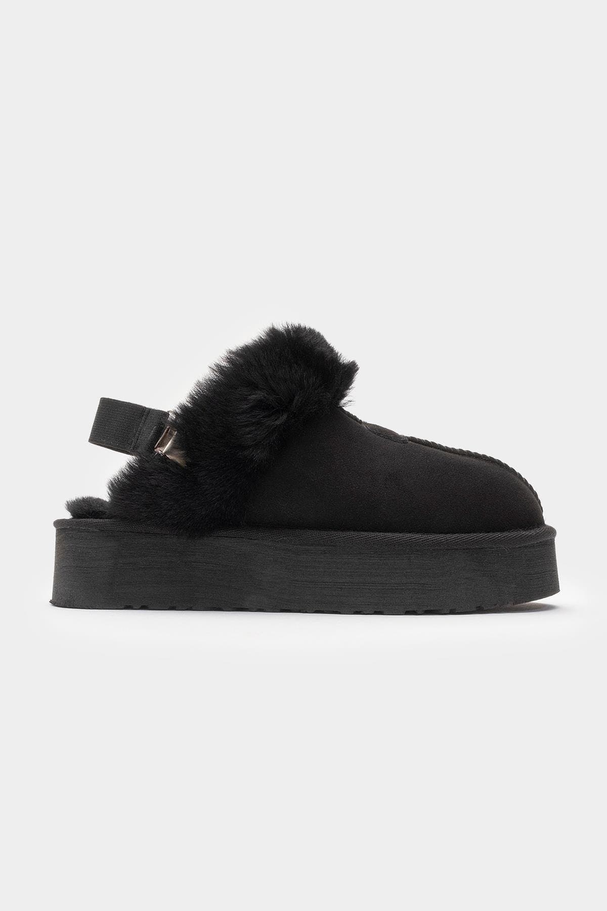 Forever & Always Shoes Olessa Leather Fur Slipper, Alternate, color, Black Suede